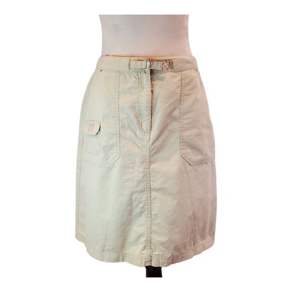 LL BEAN SZ 12 Reg Khaki Beige Cotton Blend A-line Utility Cargo Skirt - Picture 1 of 8